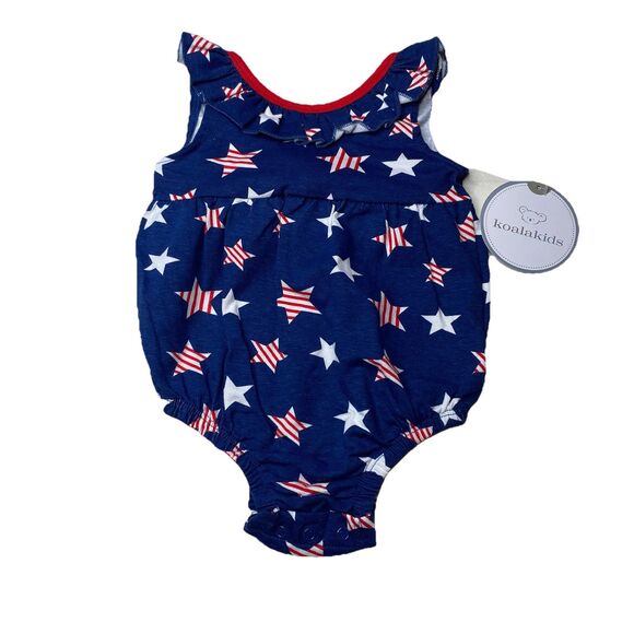 Koala Kids One Piece Bodysuit Patriotic Sz 0-3 months Red White & Blue NWT - Picture 1 of 7